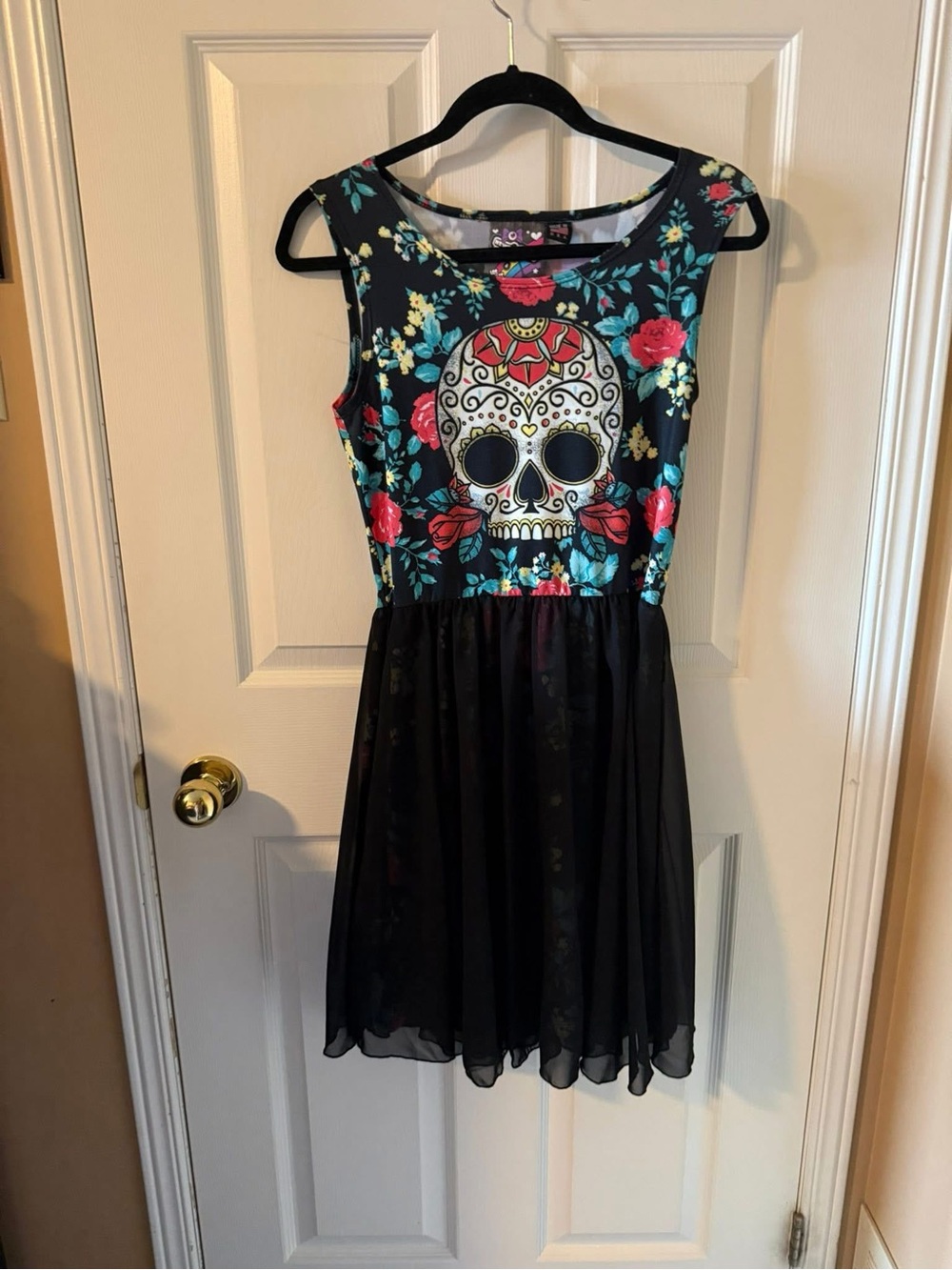 NewBreed Girl Y2K Sugar Skull Floral Chiffon Dress – Medium